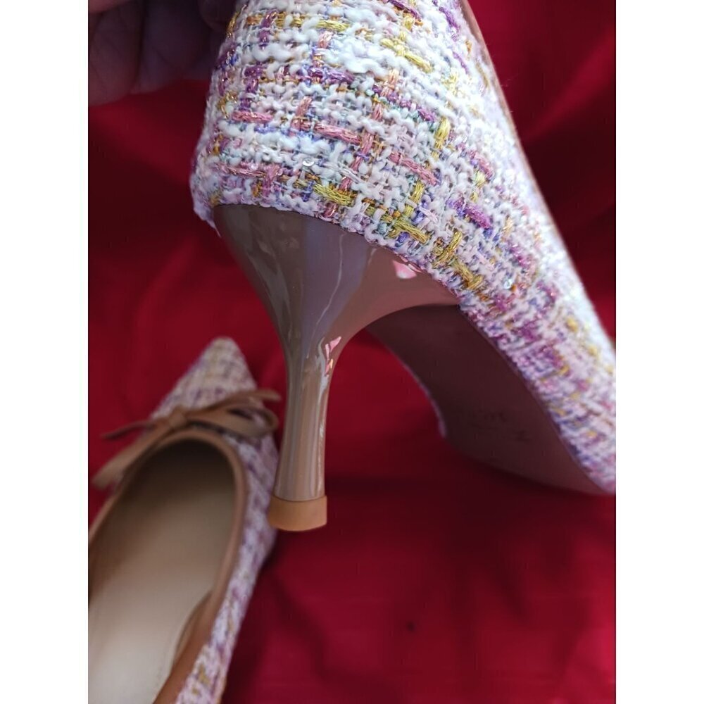 Xiwen Womens Tweed Pointed-Toe Heels With Bow Accent Stiletto multicolor size 36 - Picture 11 of 12